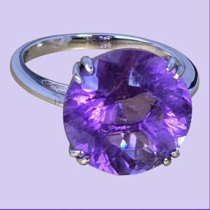 925 Sterling Silver Ring Size 6 with Round Brilliant Cut Natural Amethyst 1.3cm